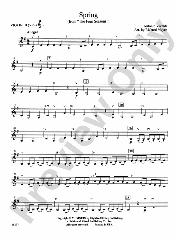 Spring from the Four Seasons 3rd Violin (Viola [TC]) 3rd Violin