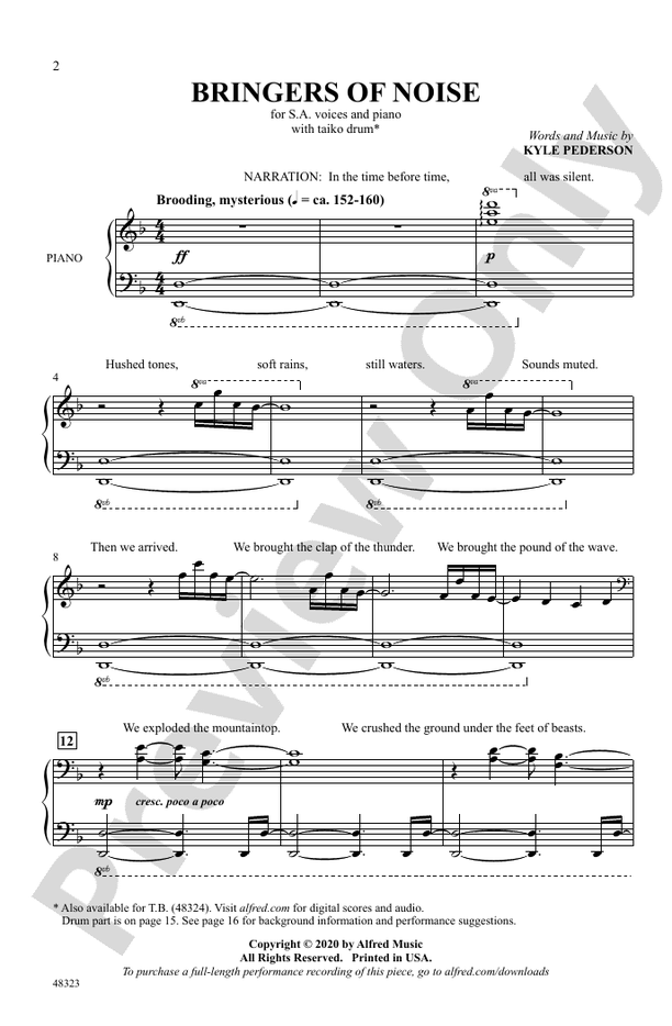 Bringers of Noise: SA Choral Octavo - Digital Sheet Music Download: Kyle  Pederson