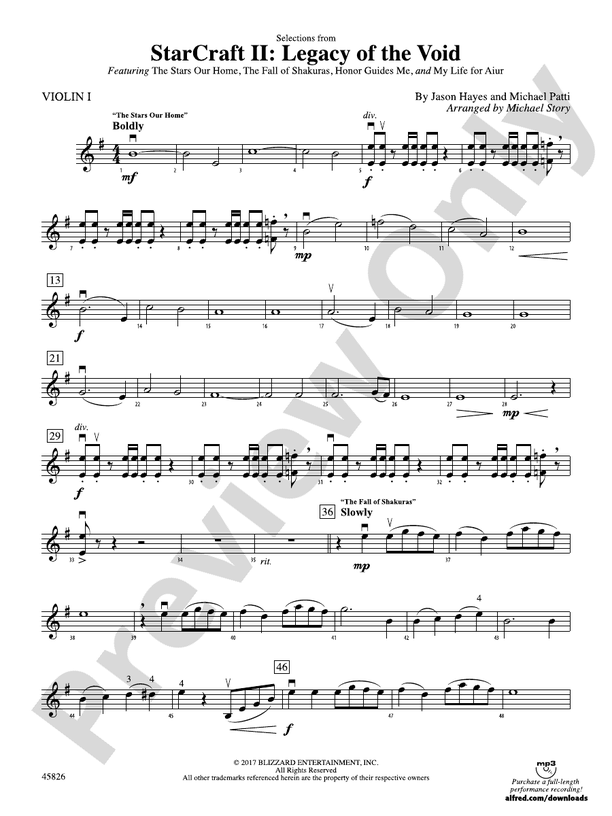 Starcraft Ii Legacy Of The Void Selections From 1st Violin 1st Violin Part Digital Sheet 4095