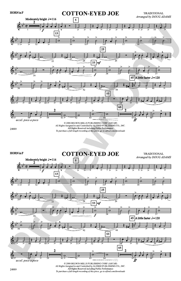 Cotton-Eyed Joe: 1st F Horn: 1st F Horn Part - Digital Sheet Music