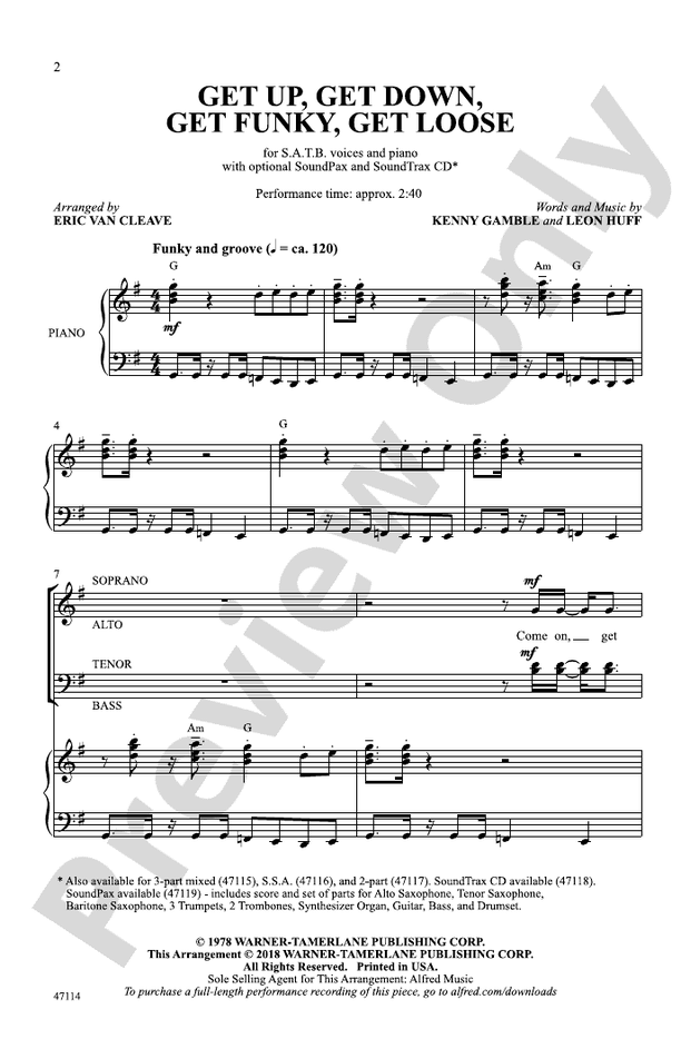 Get up get down get funky get loose satb choral octavo leon huff
