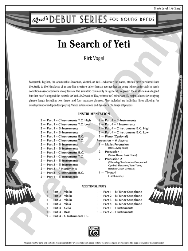 In Search of Yeti: Score