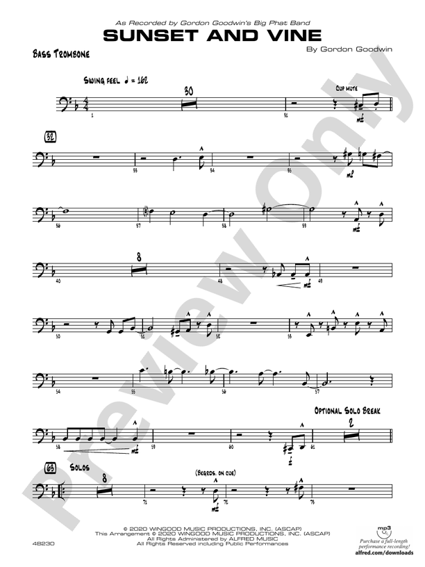 Sunset and Vine Bass Trombone Bass Trombone Part Digital Sheet