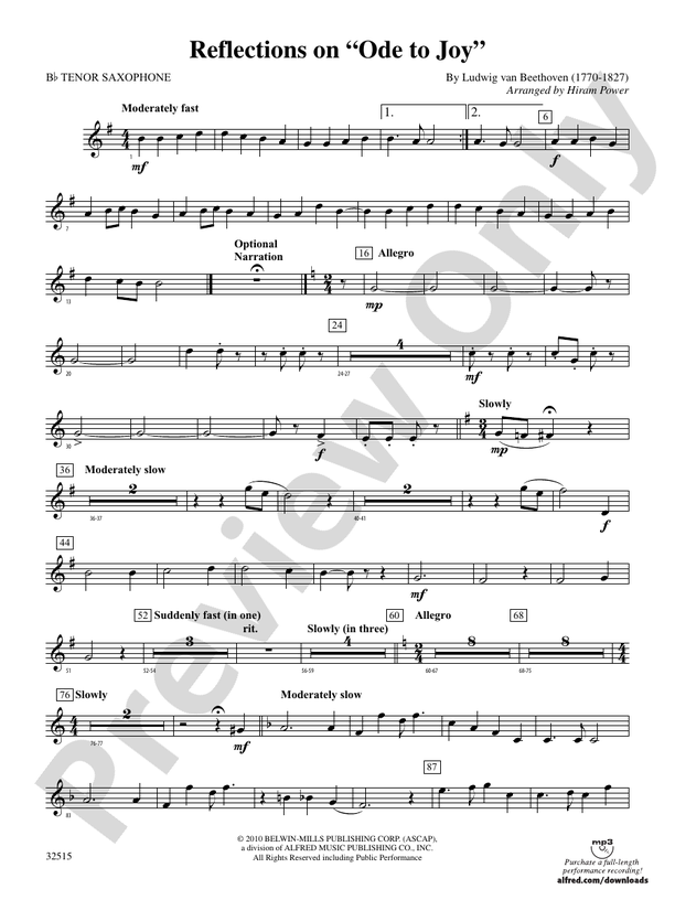 Reflections on "Ode to Joy" Bflat Tenor Saxophone Bflat Tenor
