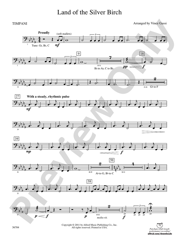 Land of the Silver Birch: Timpani: Timpani Part - Digital Sheet Music ...