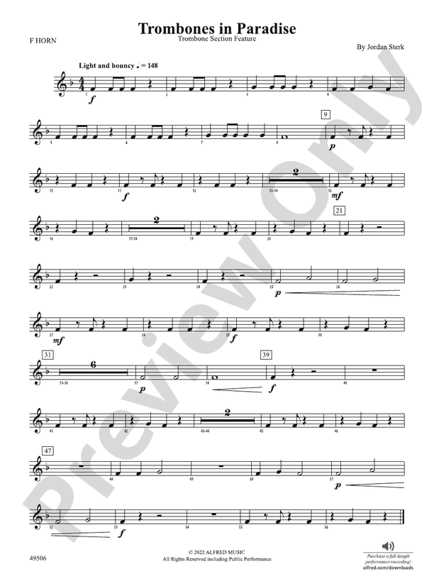 Trombones in Paradise 1st F Horn 1st F Horn Part Digital Sheet