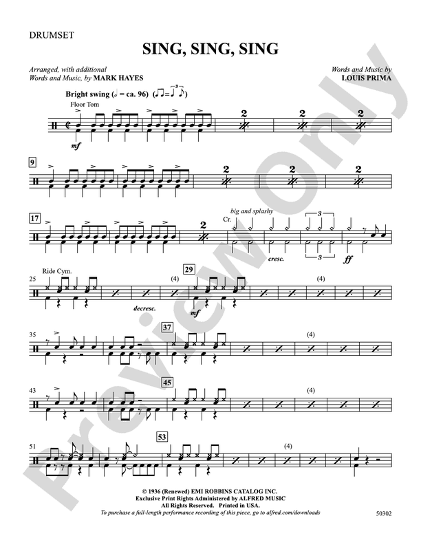 Sing Sing Sing Drums Drums Part Digital Sheet Music Download 0843