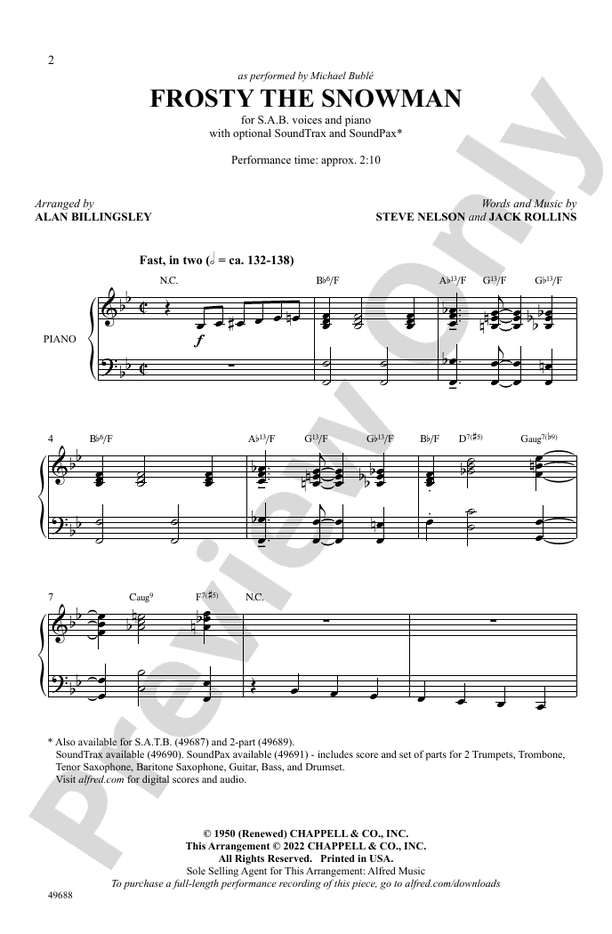 Frosty the Snowman: SAB Choral Octavo: Steve Nelson - Digital Sheet ...