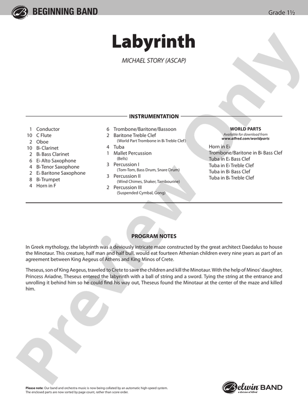 Labyrinth Concert Band Conductor Score & Parts Michael Story Digital Sheet Music Download