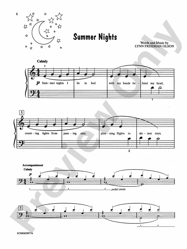 Summer Nights - Piano Solo with Lyrics (with Optional Duet Accompaniments)