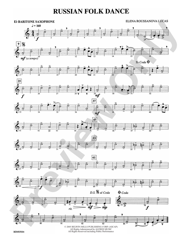 Russian Folk Dance Eflat Baritone Saxophone Eflat Baritone Saxophone Part Digital Sheet