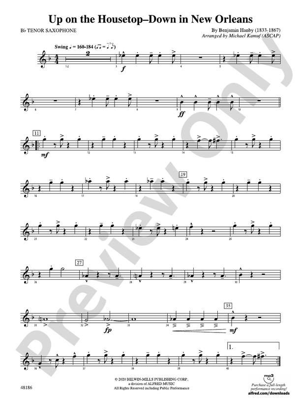 Up on the Housetop--Down in New Orleans: B-flat Tenor Saxophone: B-flat ...