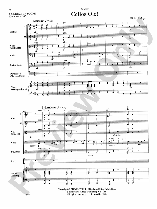 Cellos Ole! String Orchestra Conductor Score & Parts Richard Meyer