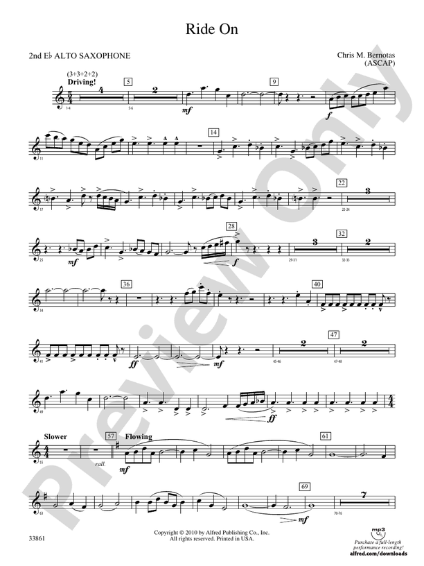 Ride On: 2nd E-flat Alto Saxophone: 2nd E-flat Alto Saxophone Part 