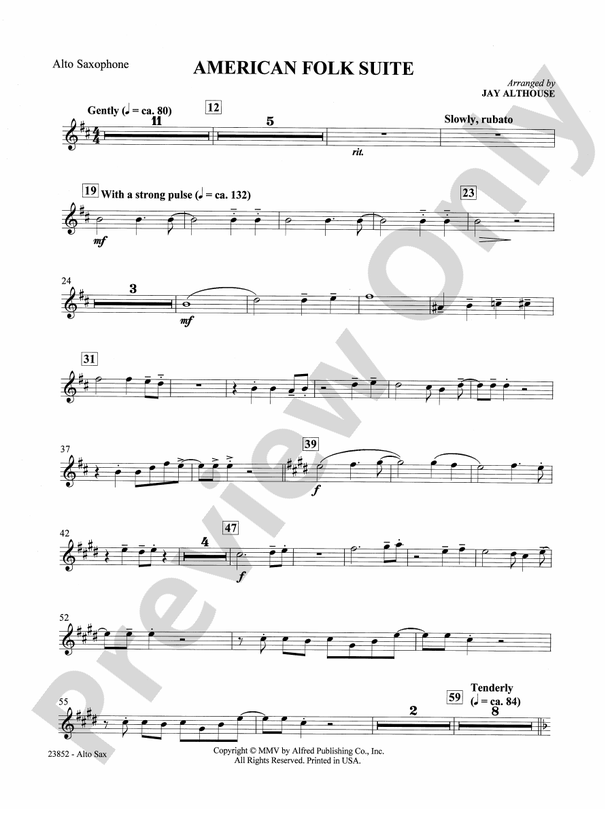 American Folk Suite E Flat Alto Saxophone E Flat Alto Saxophone Part Digital Sheet Music 