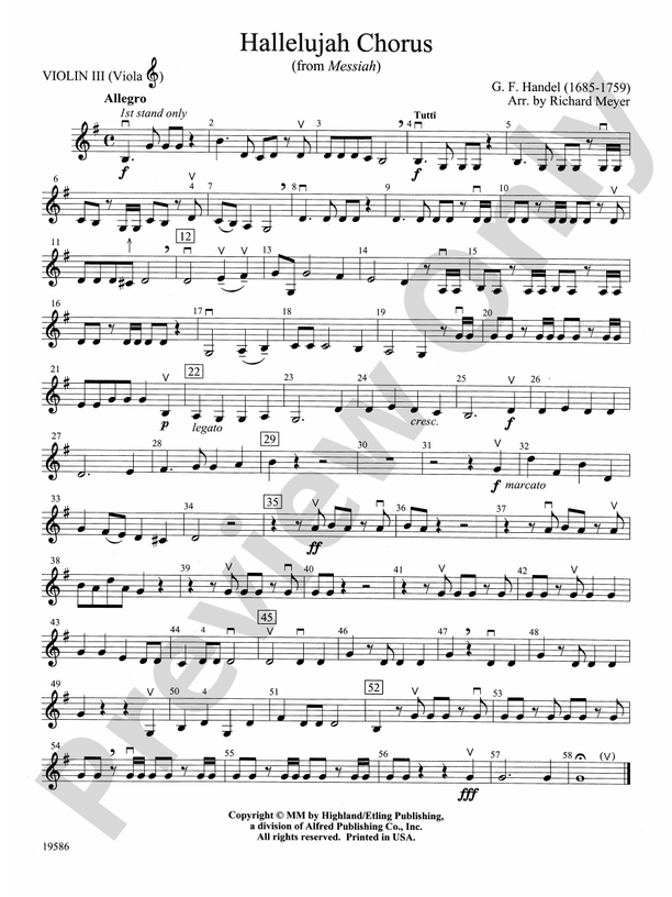 Hallelujah Chorus from Messiah: 3rd Violin (Viola [TC]): 3rd