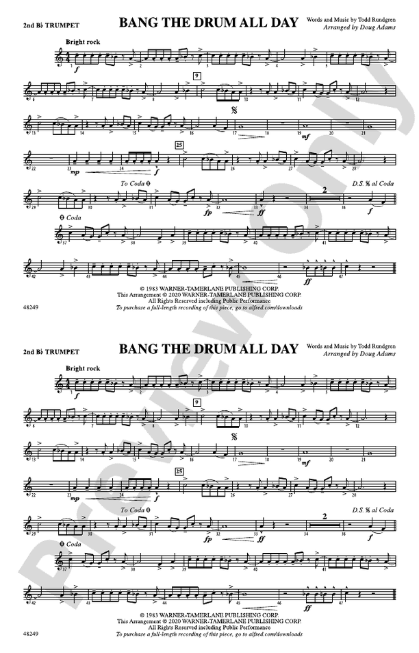 Bang The Drum All Day: 2nd B-flat Trumpet: 2nd B-flat Trumpet Part ...