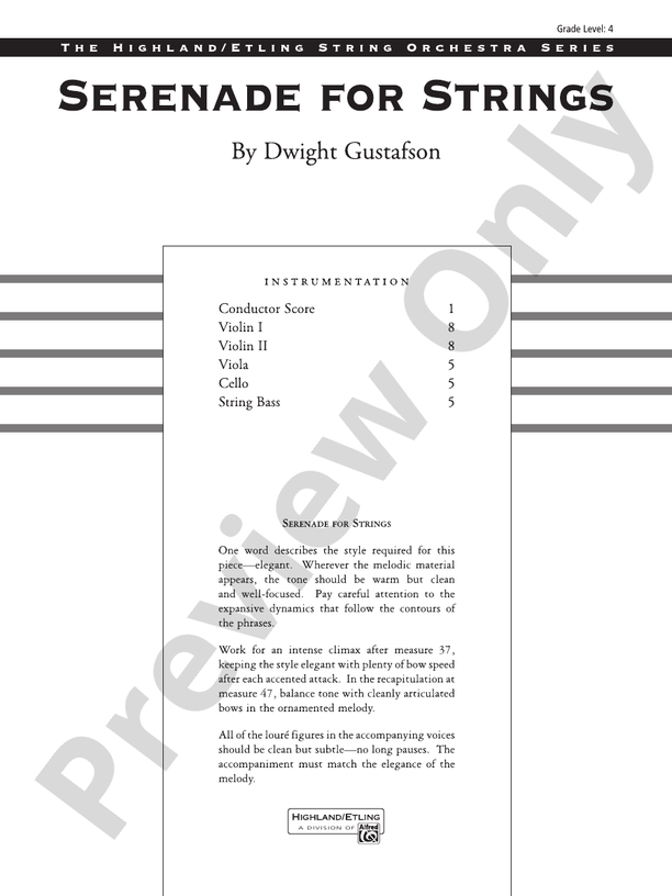 Serenade for Strings String Orchestra Conductor Score & Parts Dwight