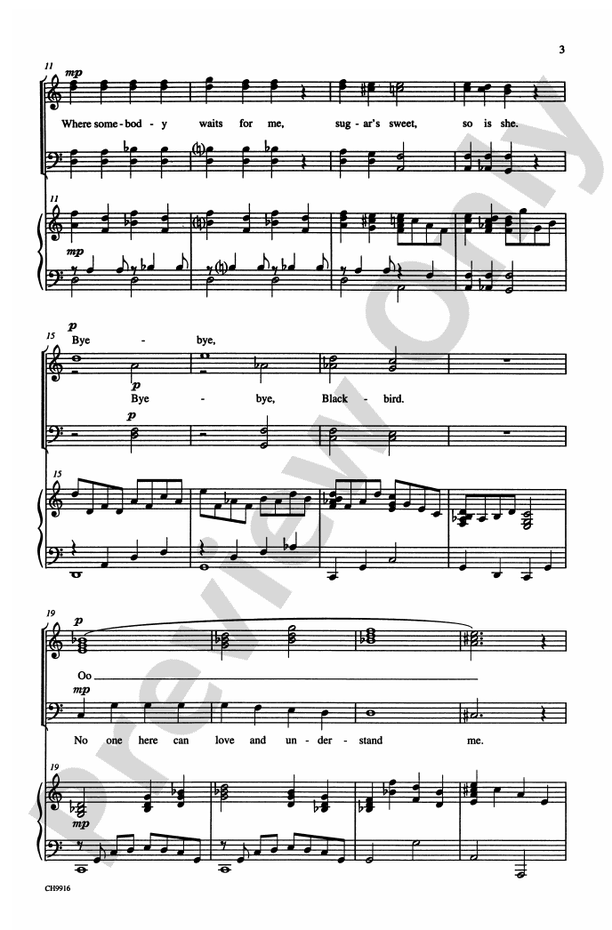 Bye Bye Blackbird Ttbb Choral Octavo Ray Henderson Digital Sheet Music Download