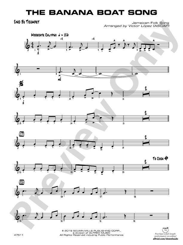 The Banana Boat Song 2nd Bflat Trumpet 2nd Bflat Trumpet Part