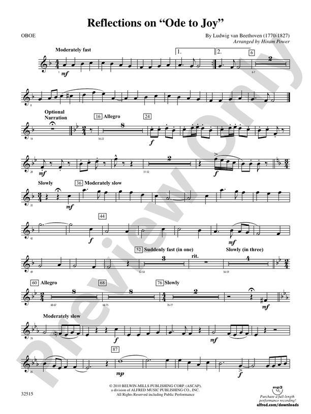 Reflections on "Ode to Joy" Oboe Oboe Part Digital Sheet Music Download