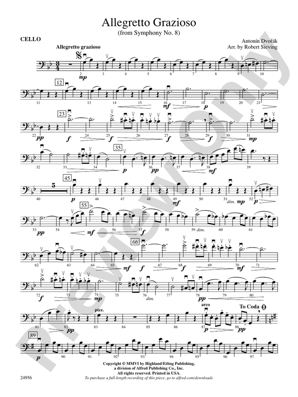 Allegretto Grazioso (from Symphony No. 8): Cello: Cello Part