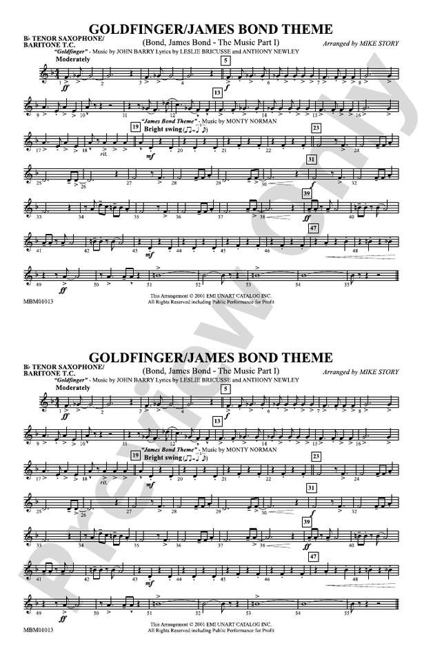 Goldfinger / James Bond Theme Bb Tenor Saxophone/Bartione Treble Clef