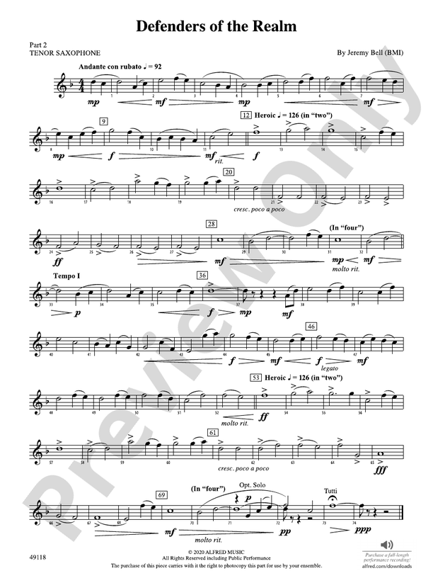 Defenders of the Realm Part 2 Tenor Saxophone Part 2 Tenor