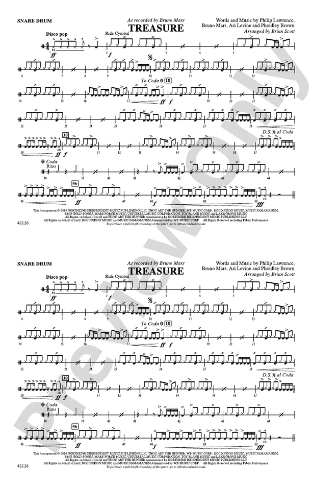 Treasure: Snare Drum: Snare Drum Part - Digital Sheet Music Download