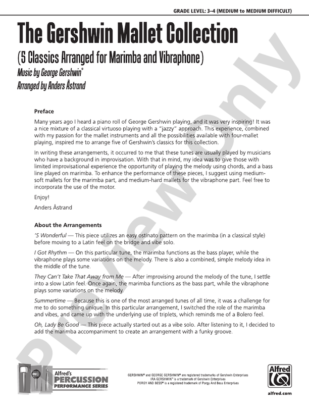 The Gershwin Mallet Collection Mallet Instrument Book Gershwin