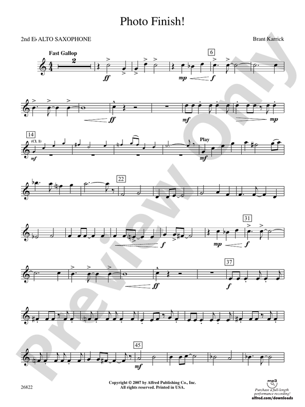 Photo Finish 2nd E Flat Alto Saxophone 2nd E Flat Alto Saxophone Part Digital Sheet Music 