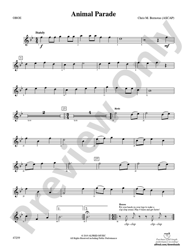 Animal Parade Oboe Oboe Part Digital Sheet Music Download