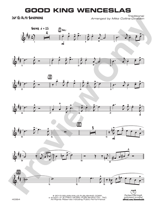 Good King Wenceslas E Flat Alto Saxophone E Flat Alto Saxophone Part Digital Sheet Music