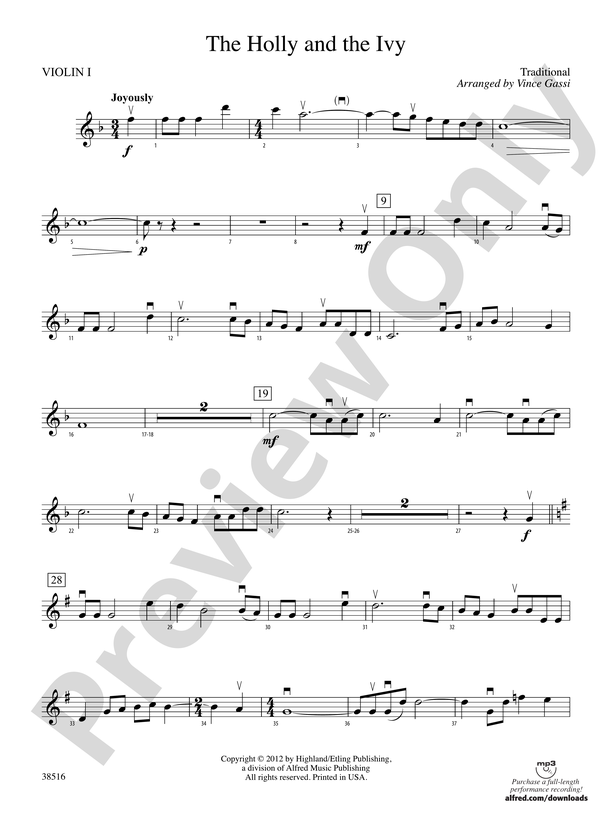 The Holly and the Ivy: String Orchestra Conductor Score & Parts - Digital  Sheet Music Download