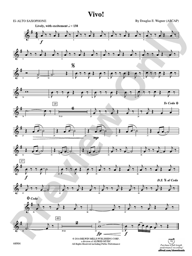 Vivo! Eflat Alto Saxophone Eflat Alto Saxophone Part Digital Sheet Music Download