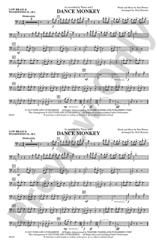 Dance Monkey Low Brass & Woodwinds 2 Bass Clef Low Brass