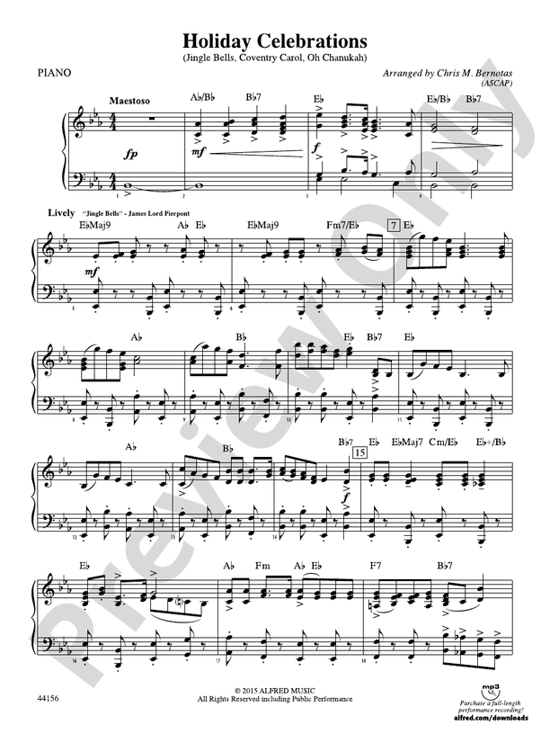 Holiday Celebrations Piano Piano Part