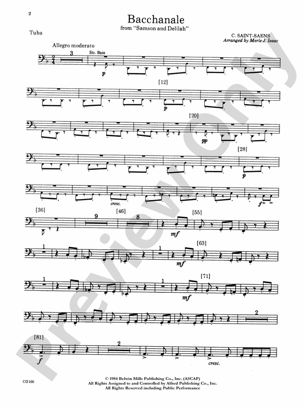 Bacchanale From Samson And Delilah: Tuba: Tuba Part - Digital Sheet ...