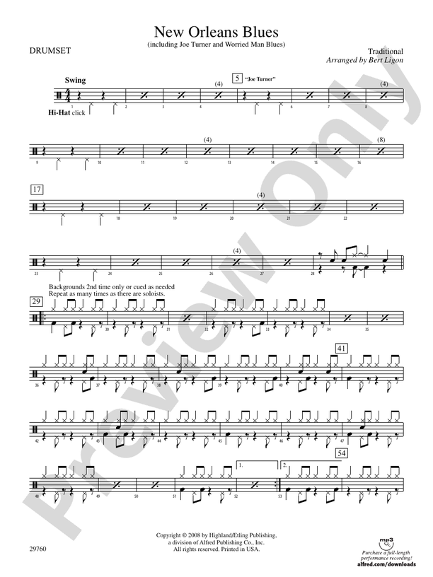 New Orleans Blues: Drums: Drums Part - Digital Sheet Music Download