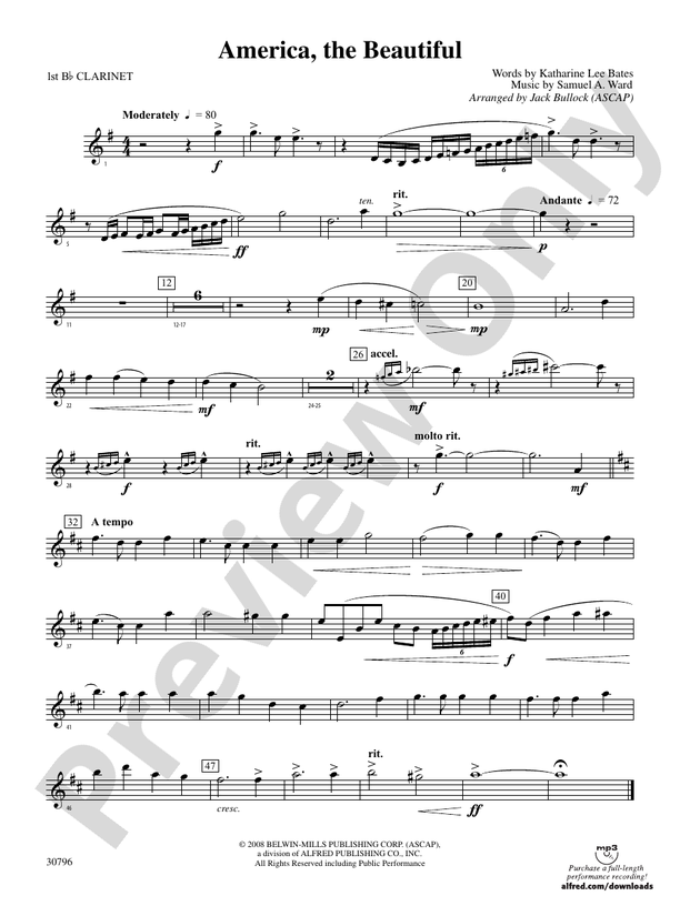 America The Beautiful 1st B Flat Clarinet 1st B Flat Clarinet Part Digital Sheet Music Download 3452