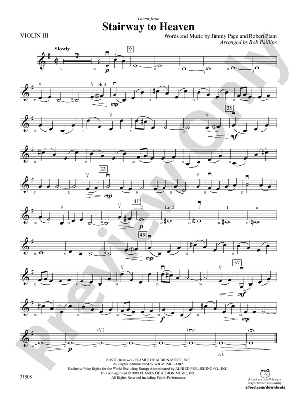 Stairway to Heaven, Theme from: 3rd Violin (Viola [TC])