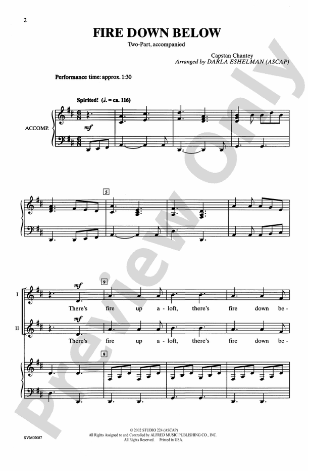 Fire Down Below 2Part Choral Octavo Digital Sheet Music Download