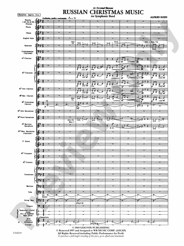 Russian Christmas Music Score Concert Band Score Digital Sheet
