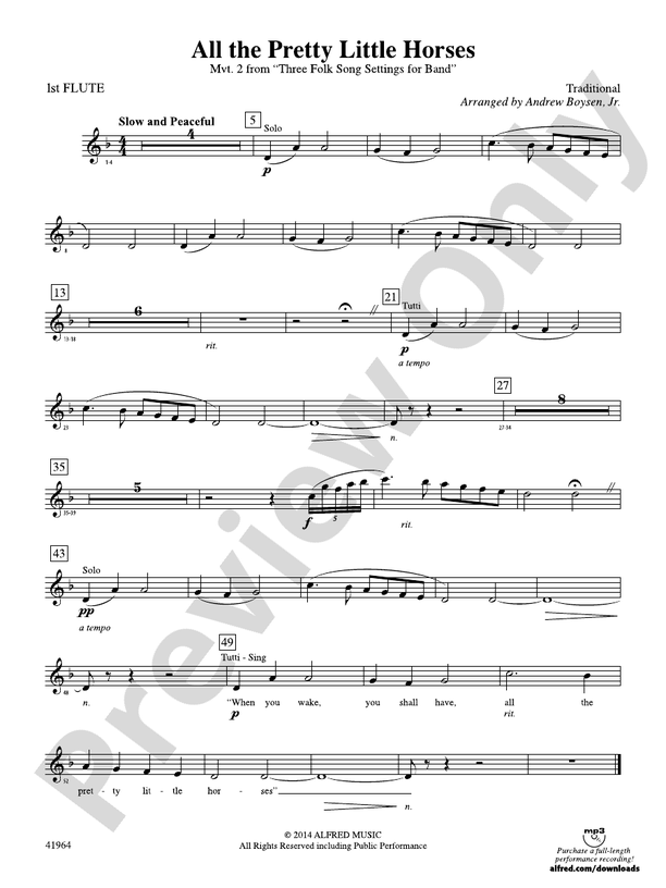 All the Pretty Little Horses: Flute: Flute Part - Digital Sheet Music ...