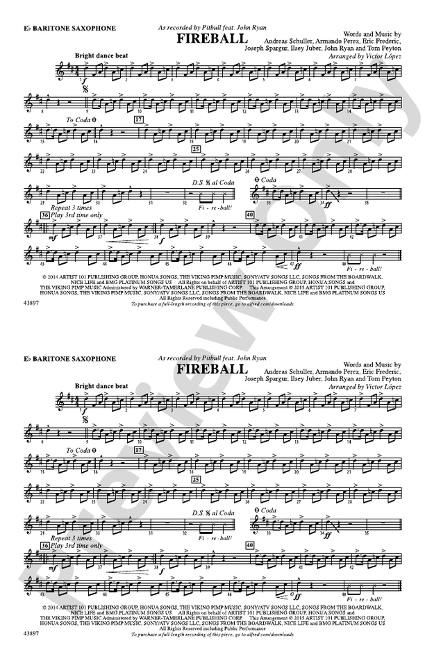 Fireball Eflat Baritone Saxophone Eflat Baritone Saxophone Part Digital Sheet Music Download