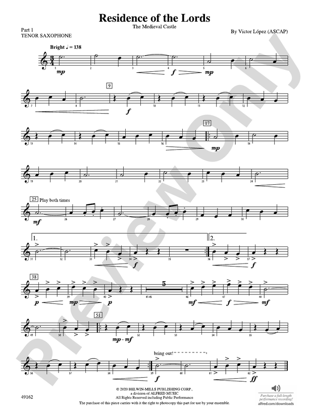 Residence of the Lords: Part 1 - Tenor Saxophone