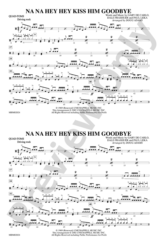 Na Na Hey Hey Kiss Him Goodbye Quad Toms Quad Toms Part Digital Sheet Music Download 