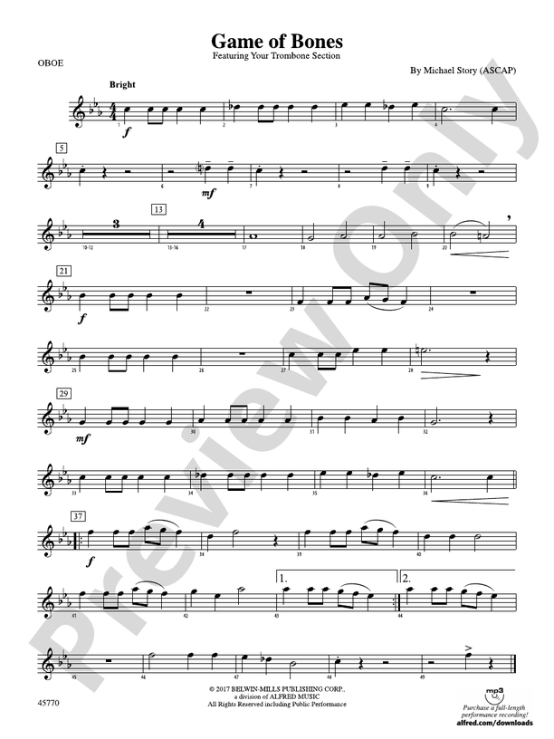 Game of Bones Oboe Oboe Part Digital Sheet Music Download
