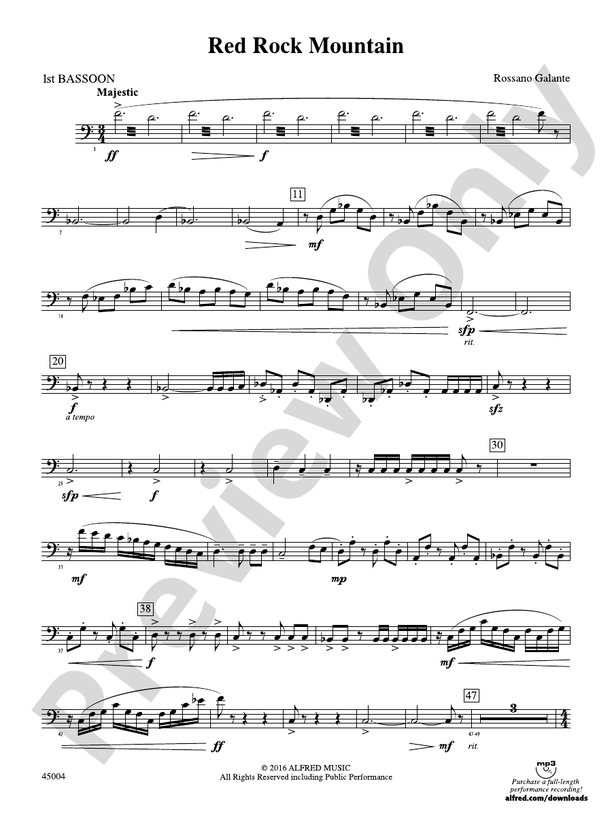 Red Rock Mountain Bassoon Bassoon Part Digital Sheet Music Download