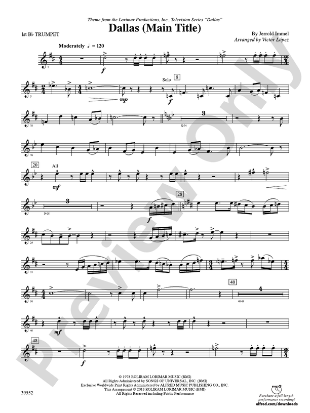 Dallas (Main Title): 1st B-flat Trumpet: 1st B-flat Trumpet Part ...